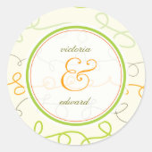 Retro Sinaasappel Groene Mod Krabbels Moderne Brui Ronde Sticker (Voorkant)