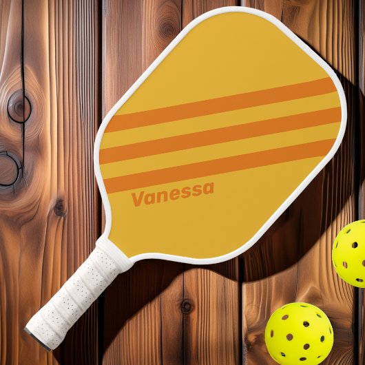 Retro Sinaasappel Groove Drie strepen met naam Pickleball Paddle