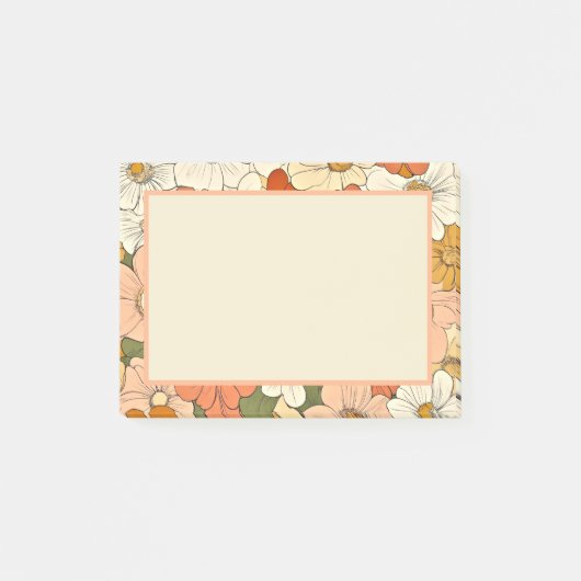 Retro Sinaasappel Groove Floral 4x3 Post-It Notes (Voorkant)