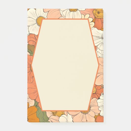 Retro Sinaasappel Groove Floral 4x6 Post-It Notes (Voorkant)