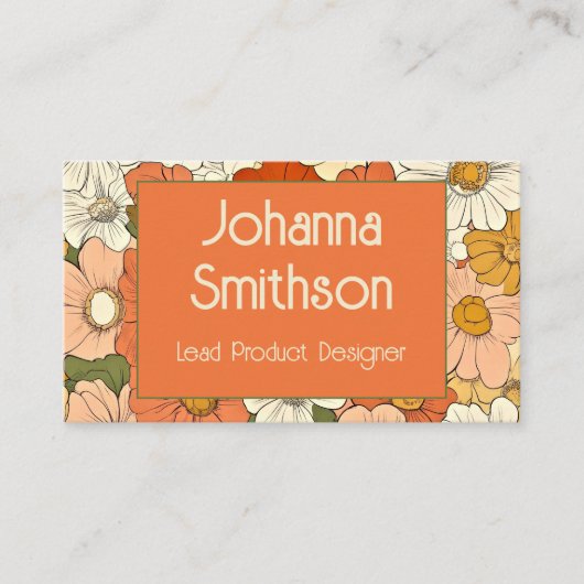 Retro Sinaasappel Groove Floral Calling Card Contactkaartje (Voorkant)
