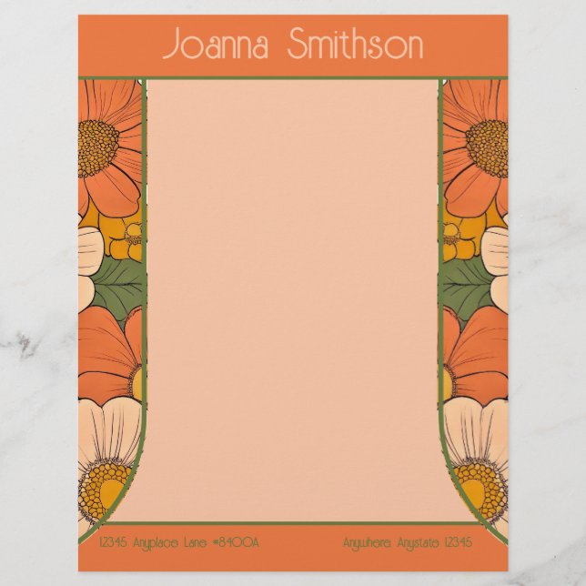 Retro Sinaasappel Groove Floral Letterhead Briefhoofd (Voorkant)