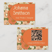 Retro Sinaasappel Groove Floral Mighty Calling Car Contactkaartje (Voorkant / Achterkant)