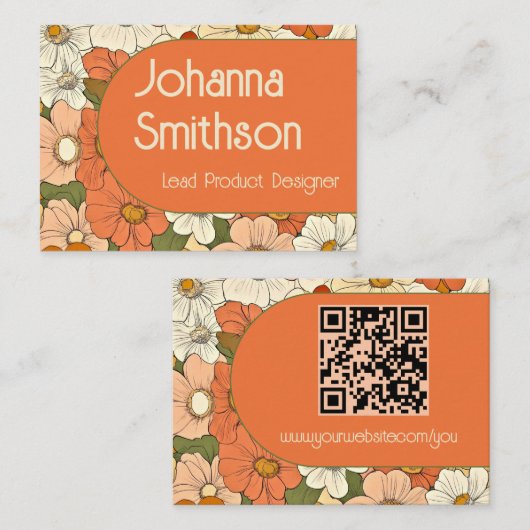 Retro Sinaasappel Groove Floral Mighty Calling Car Contactkaartje (Voorkant / Achterkant)