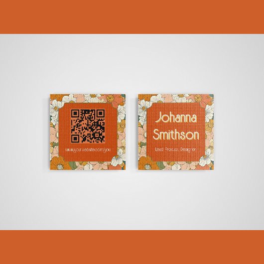 Retro Sinaasappel Groove Floral Square Calling Car Contactkaartje