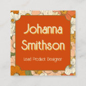 Retro Sinaasappel Groove Floral Square Calling Car Contactkaartje (Voorkant)