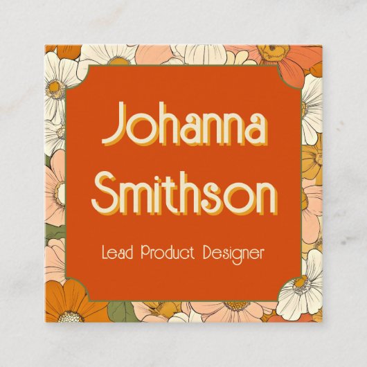 Retro Sinaasappel Groove Floral Square Calling Car Contactkaartje (Voorkant)