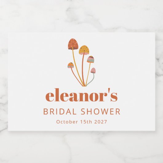 Retro Sinaasappel Groovy Mushroom Custom Vrijgezel Sparkling Wijnetiket (Enkel label)