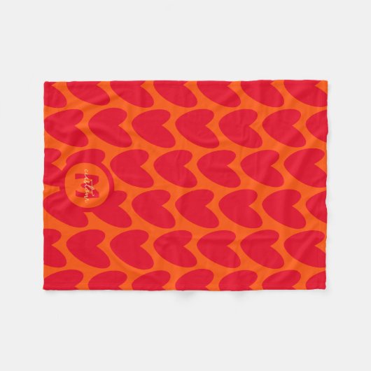Retro Sinaasappel Groovy Red Hearts Naam Over Mono Fleece Deken (Voorkant (Horizontaal))
