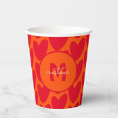 Retro Sinaasappel Groovy Red Hearts Naam Over Mono Papieren Bekers (Voorkant)