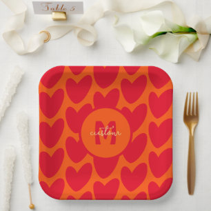 Retro Sinaasappel Groovy Red Hearts Naam Over Mono Papieren Bordje