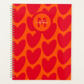 Retro Sinaasappel Groovy Red Hearts Naam Over Mono Planner (Voorkant)