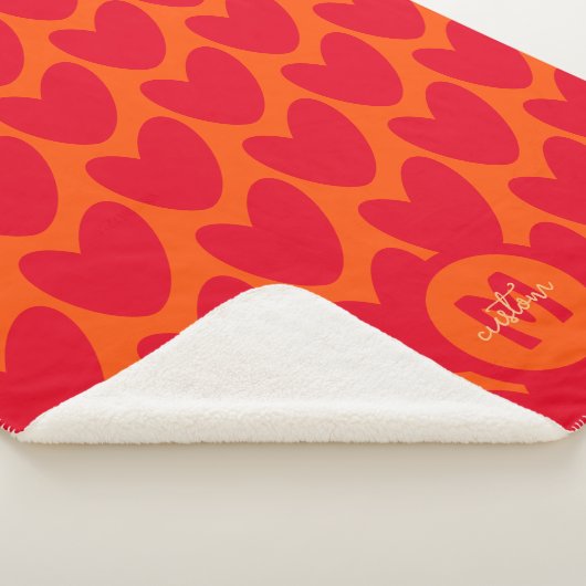 Retro Sinaasappel Groovy Red Hearts Naam Over Mono Sherpa Deken (3/4)