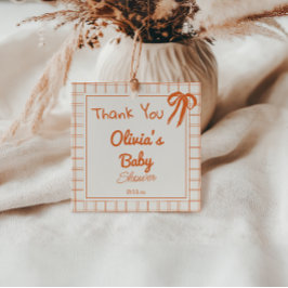 Retro Sinaasappel Hand getekend Gingham Bow Baby s Bedankjes Labels