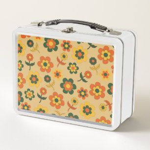 Retro Sinaasappel jaren '70 bloempatroon