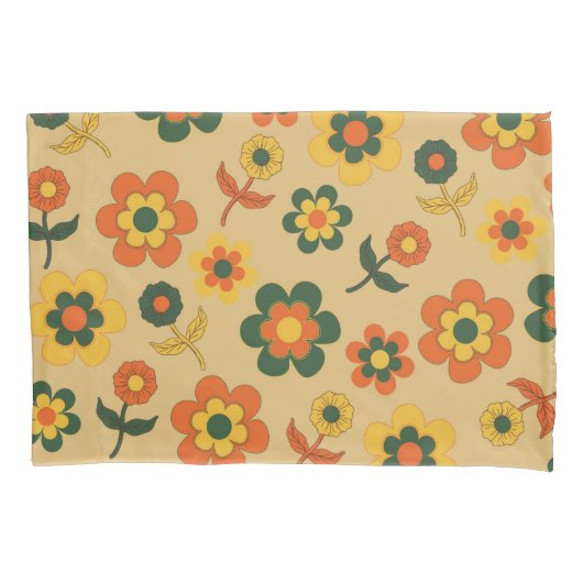 Retro Sinaasappel jaren '70 bloempatroon Kussensloop (Voorkant)