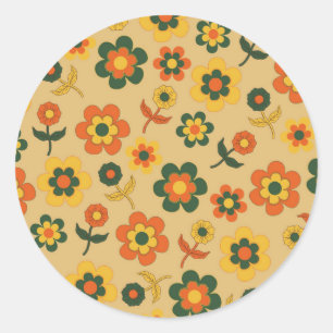 Retro  Sinaasappel jaren '70 bloempatroon Ronde Sticker