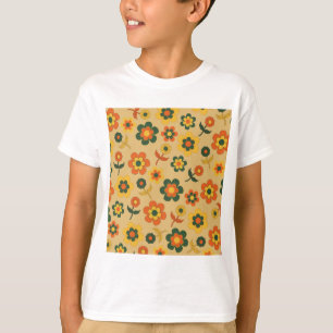 Retro Sinaasappel jaren '70 bloempatroon T-shirt