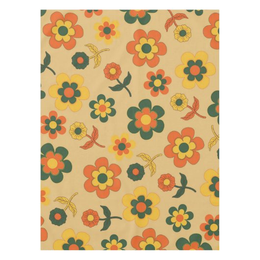 Retro  Sinaasappel jaren '70 bloempatroon Tafelkleed (Voorkant)