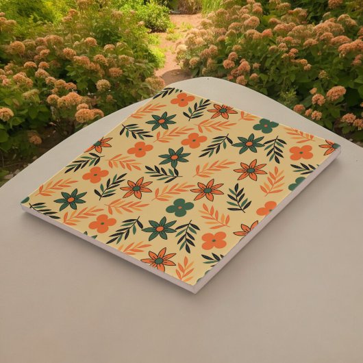 Retro  Sinaasappel jaren '70 bloempatroon Tegeltje