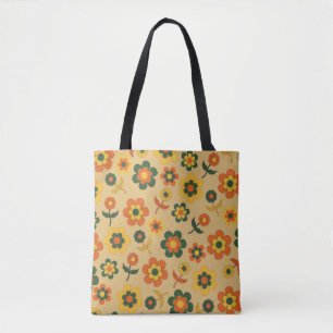 Retro Sinaasappel jaren '70 bloempatroon Tote Bag