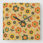 Retro  Sinaasappel jaren '70 bloempatroon Vierkante Klok (Voorkant)