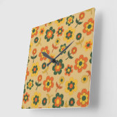 Retro  Sinaasappel jaren '70 bloempatroon Vierkante Klok (Hoek)