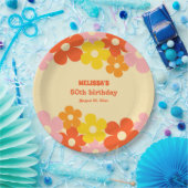 Retro Sinaasappel Kleurrijke Boho Flower 50e Verja Papieren Bordje (Feest)