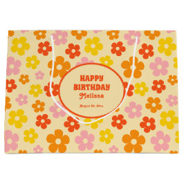 Retro Sinaasappel Kleurrijke Boho Flower Happy Bir Groot Cadeauzakje