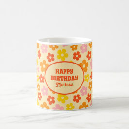 Retro Sinaasappel Kleurrijke Boho Flower Happy Bir Koffiemok