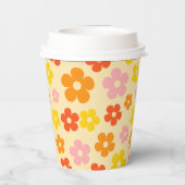 Retro Sinaasappel Kleurrijke Boho Flower Happy Bir Papieren Bekers (Achterkant)