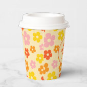 Retro Sinaasappel Kleurrijke Boho Flower Happy Bir Papieren Bekers (Rechts)