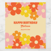 Retro Sinaasappel Kleurrijke Boho Flower Happy Bir Wijn Etiket (Enkel label)