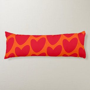 Retro Sinaasappel met Groovy Red Hearts Lichaamskussen