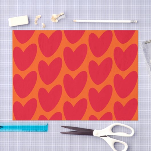 Retro Sinaasappel met Groovy Red Hearts Tissuepapier (Craft)
