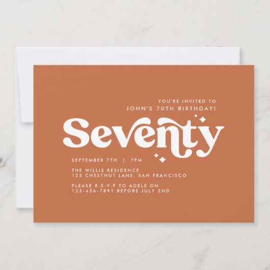 Retro sinaasappel minimal 70e verjaardag kaart (Voorkant)