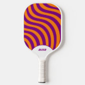 Retro Sinaasappel & Paarse 70s Stripes & 90s Squig Pickleball Paddle (Achterkant)