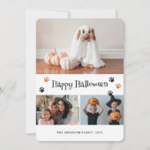 Retro Sinaasappel Paw Print Huisdier Foto Hallowee Feestdagenkaart (Voorkant)