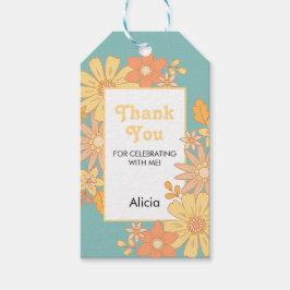 Retro Sinaasappel Peach Flora Groovy Dank u Cadeaulabel