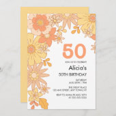 Retro Sinaasappel Perzik Bloem Groovy 50e Verjaard Kaart (Voorkant / Achterkant)