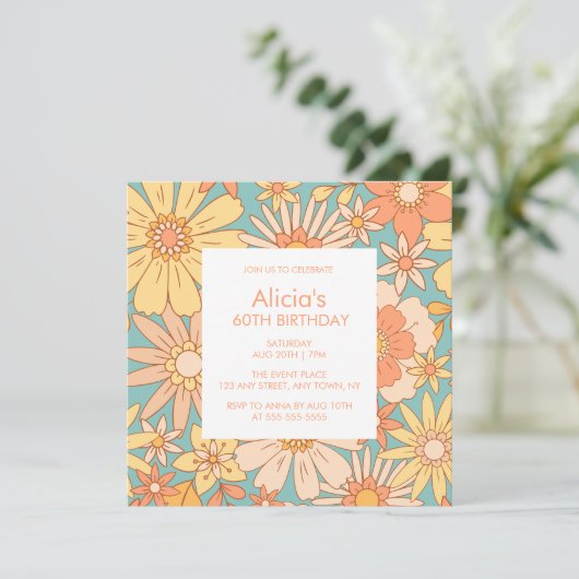 Retro Sinaasappel Perzik Botanisch Groen 60e Verja Kaart (Staand voorkant)