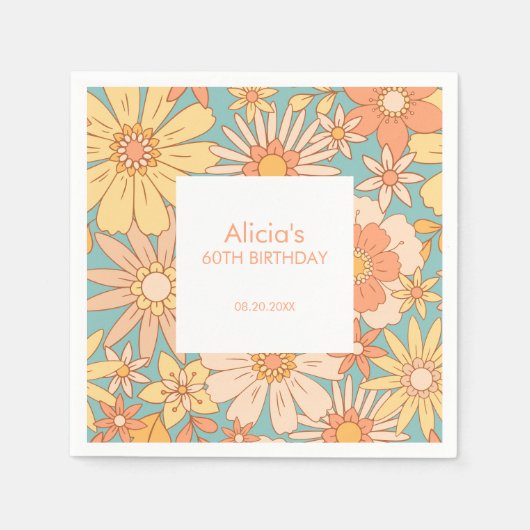 Retro Sinaasappel Perzik Botanisch Groen 60e Verja Servet (Voorkant)