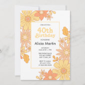 Retro Sinaasappel Perzik Flora Groovy 40e verjaard Kaart (Voorkant)