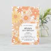 Retro Sinaasappel Perzik Flora Patroon 50e verjaar Kaart (Staand voorkant)