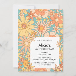 Retro Sinaasappel Perzik Flora Patroon 60e Verjaar Kaart