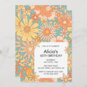 Retro Sinaasappel Perzik Flora Patroon 60e Verjaar Kaart (Voorkant / Achterkant)