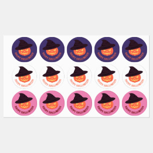 Retro Sinaasappel Pompoen Happy Halloween Labels