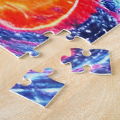 Retro Sinaasappel Rood Blauw Classic Sky Night in  Legpuzzel (Zijkant)