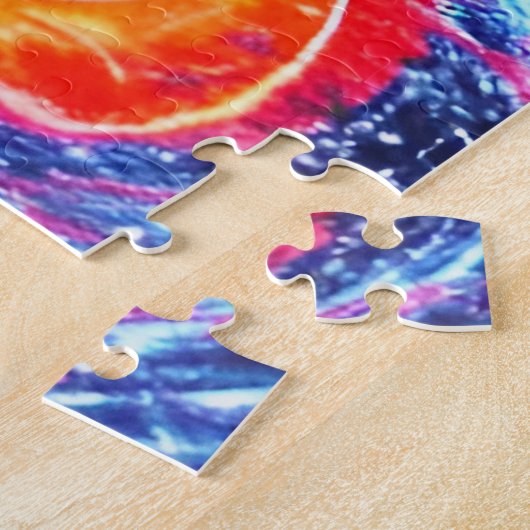 Retro Sinaasappel Rood Blauw Classic Sky Night in  Legpuzzel (Zijkant)