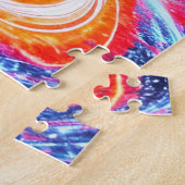 Retro Sinaasappel Rood en Blauw Sterrenstelsels in Legpuzzel (Zijkant)